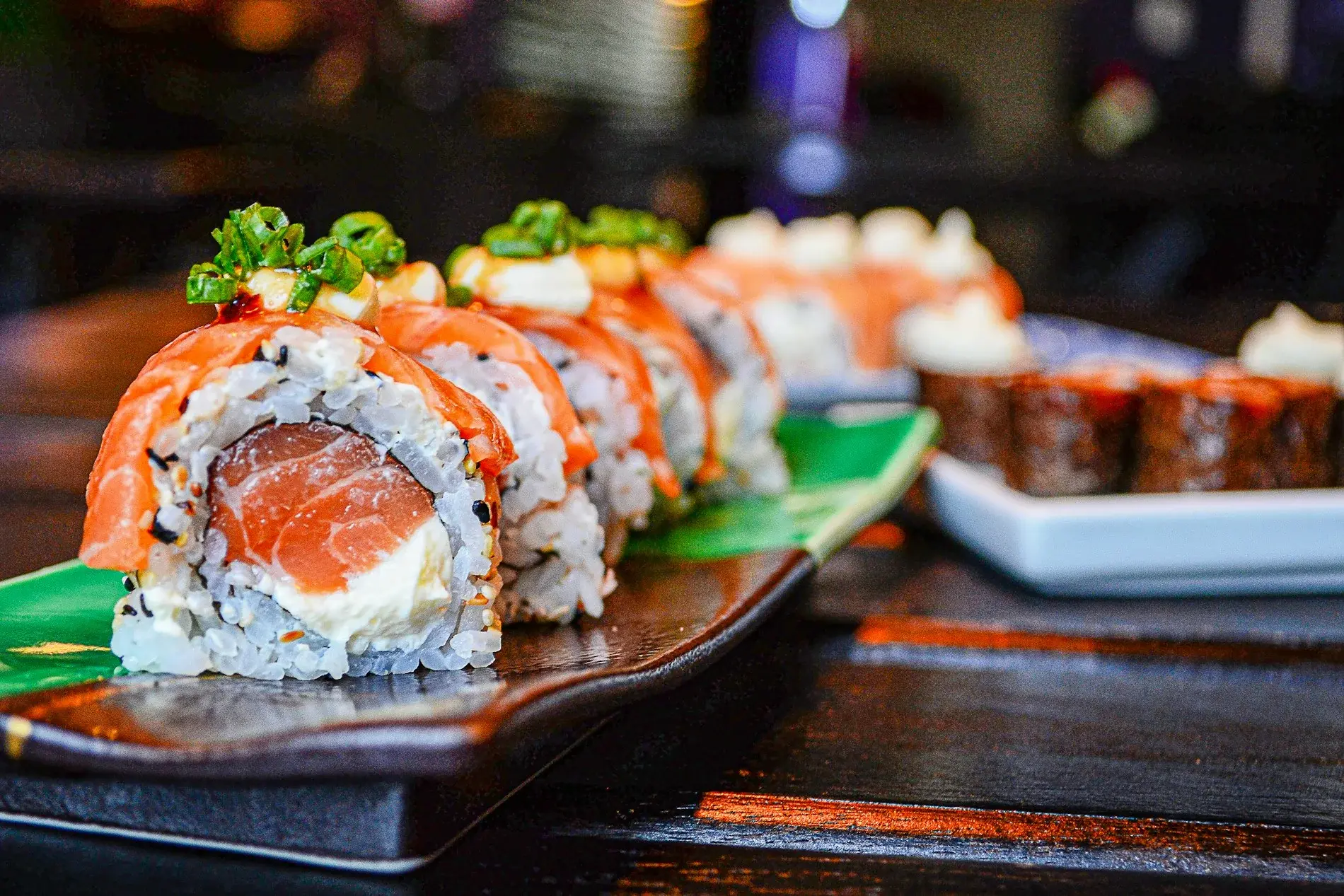 Detalhes de peças de sushi