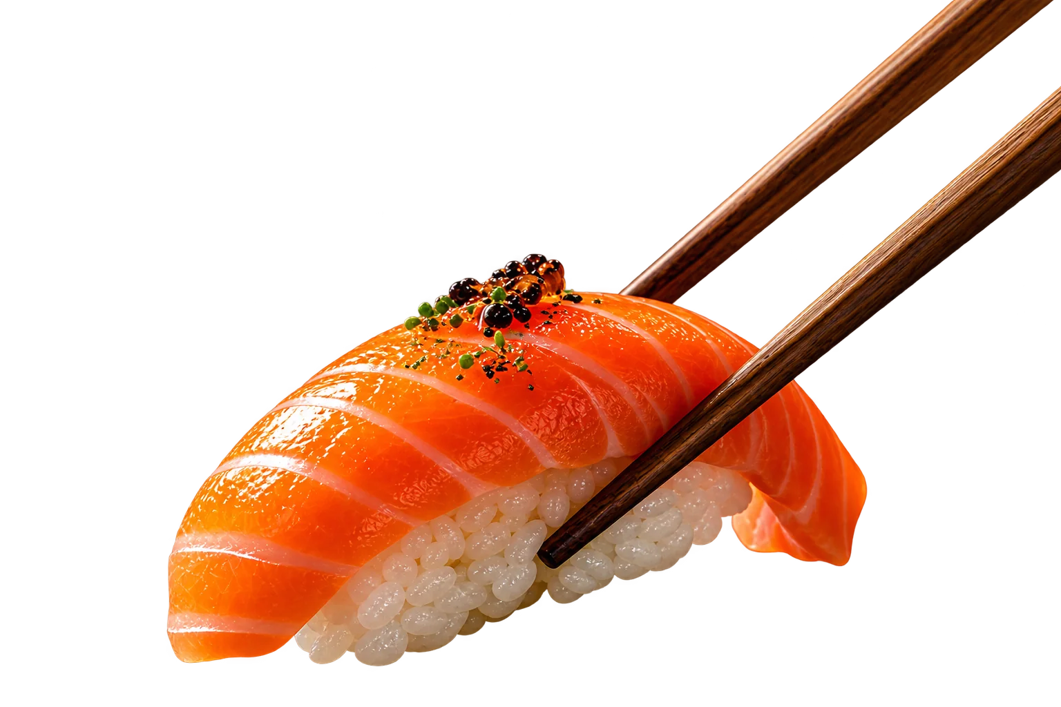 Nigiri de salmão nos hashis