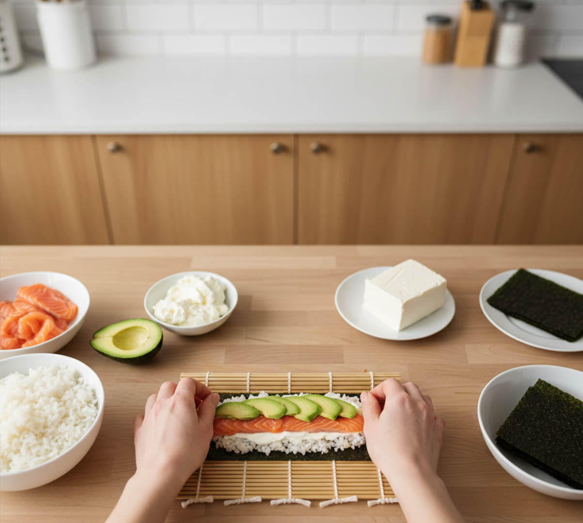 Ingredientes frescos para sushi
